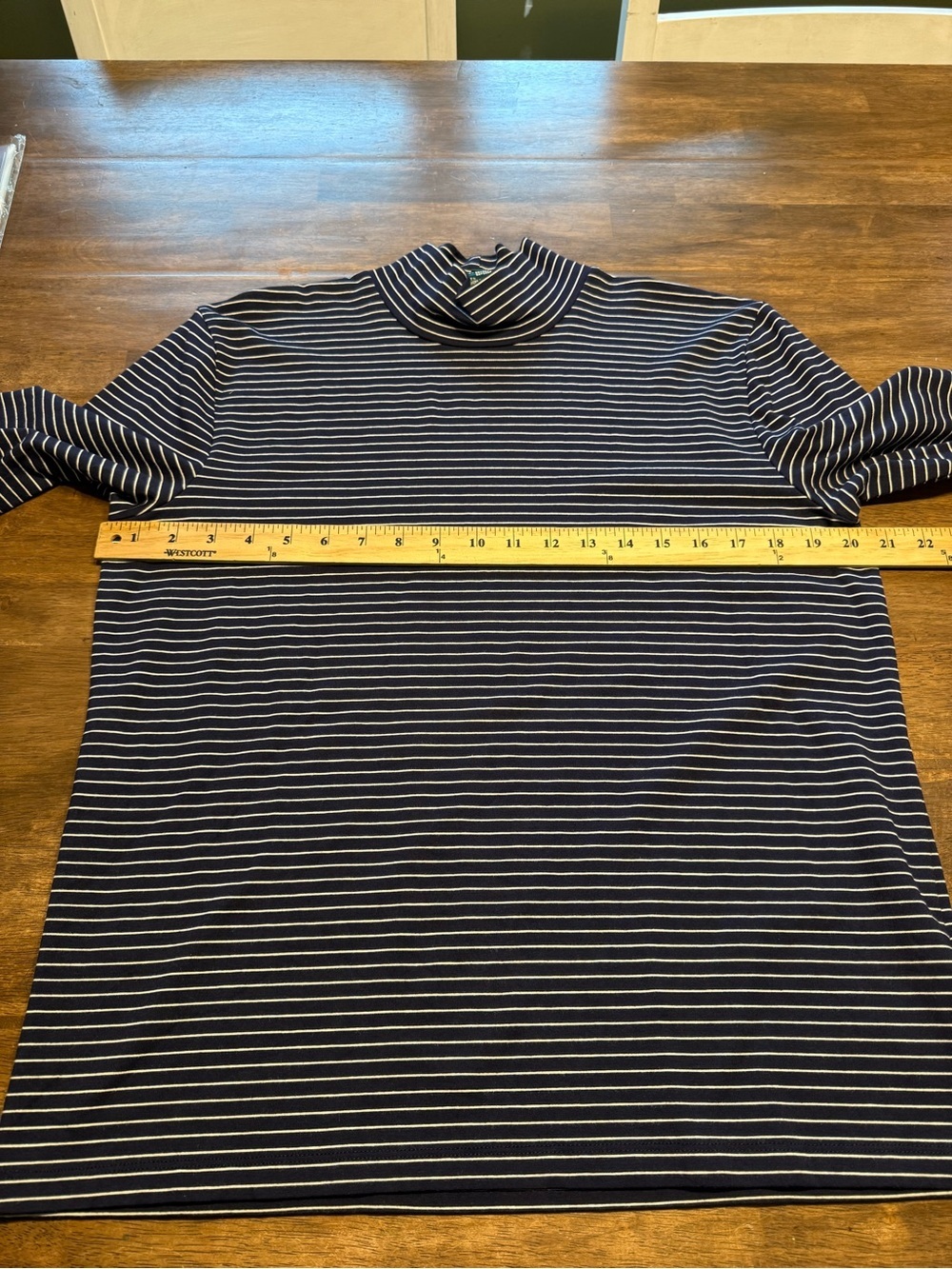 Lauren Ralph Lauren Mock Neck 3/4 Sleeve Navy White Striped Top Womens SZ XL - Picture 7 of 8